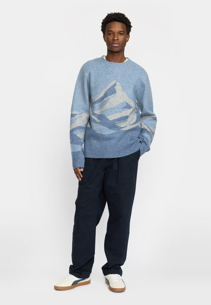 Pull Sweater Blue – Motif montagne, style affirmé