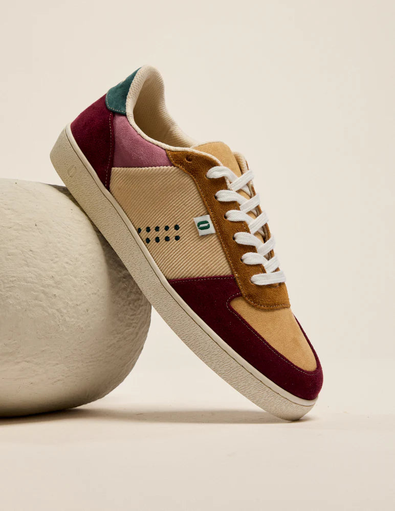 Baskets basses Marie – Bordeaux, Beige & Moutarde qui Enchantent