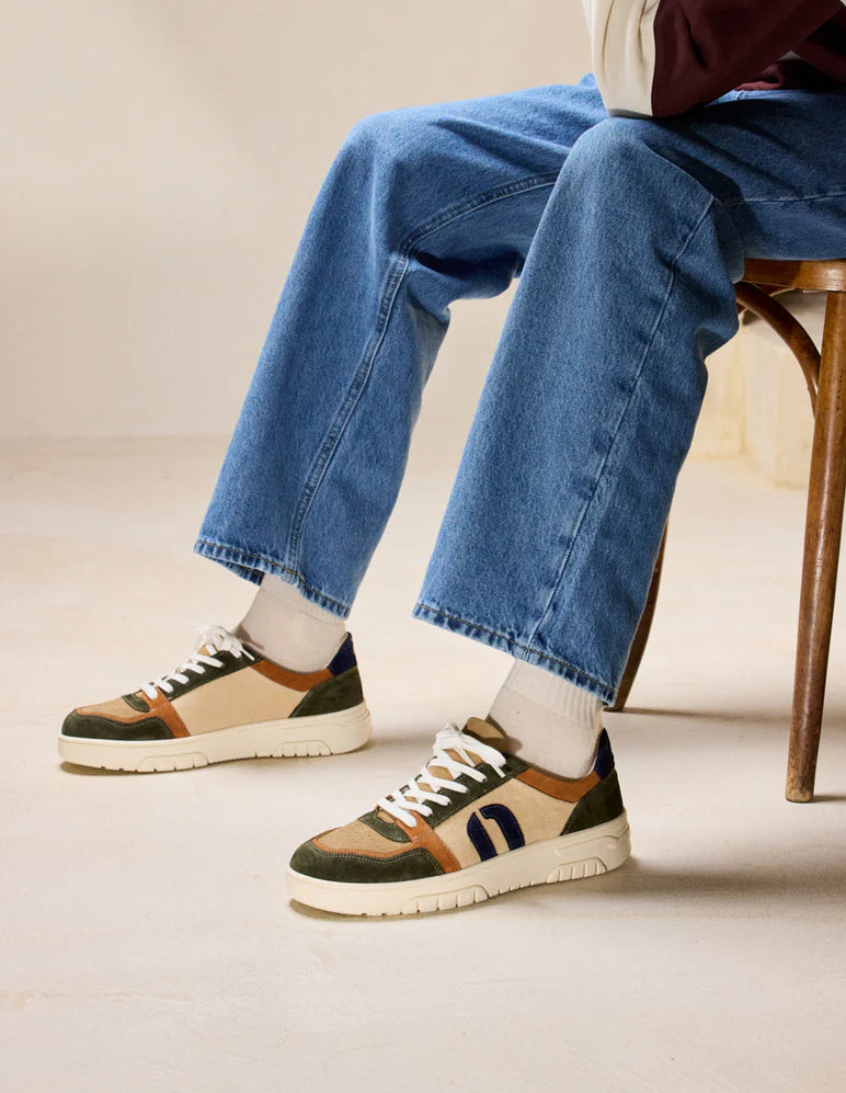 Baskets basses Nino Vert Marron Beige – Style rétro & confort au quotidien
