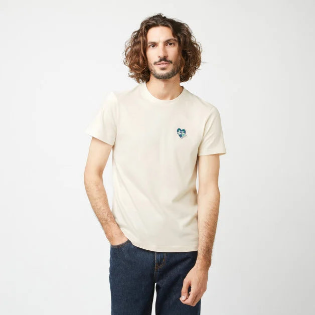 T-shirt Écru ARCY – Broderie Vélo et Cœur, Coton Recyclé Écoresponsable